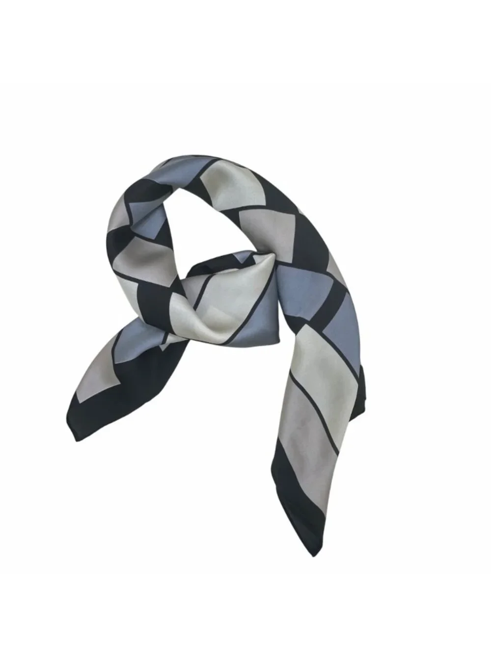 ✨Luxury Silky Square Scarf Black Gray Beige Geometric Block Print Versatile Wrap